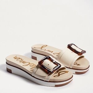 Sam Edelman Womens Ariane White Leather Slip On Slide Sandals
